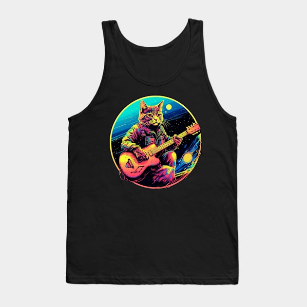 Cat Playing Guitar Funny Cat With Guitar Cute Cat Guitar Tank Top by OscarVanHendrix